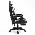 Fotel Gamingowy LEAN Obrotowy Biurowy Z Podnóżkiem Poduszki Czarno-Biały LEAN