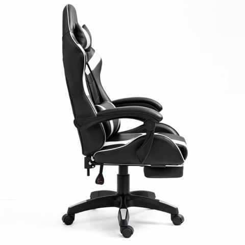 Fotel Gamingowy LEAN Obrotowy Biurowy Z Podnóżkiem Poduszki Czarno-Biały LEAN