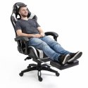 Fotel Gamingowy LEAN Obrotowy Biurowy Z Podnóżkiem Poduszki Czarno-Biały LEAN