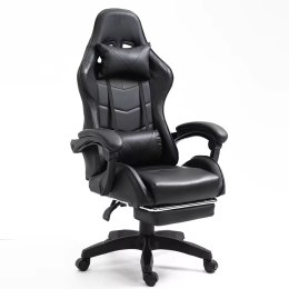 Fotel Gamingowy LEAN Obrotowy Biurowy Z Podnóżkiem Poduszki Czarny LEAN