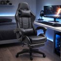 Fotel Gamingowy LEAN Obrotowy Biurowy Z Podnóżkiem Poduszki Czarny LEAN
