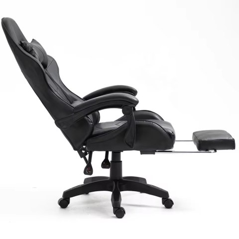 Fotel Gamingowy LEAN Obrotowy Biurowy Z Podnóżkiem Poduszki Czarny LEAN