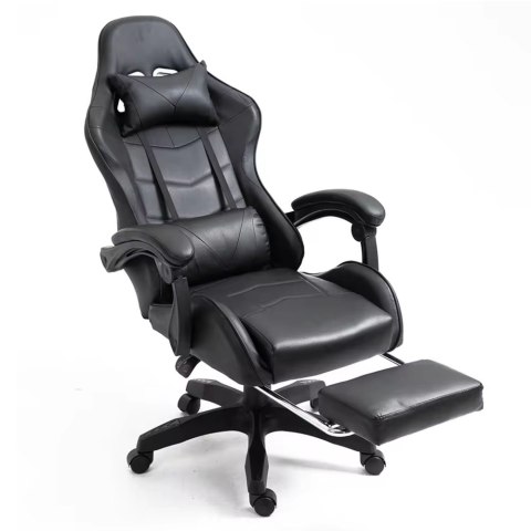 Fotel Gamingowy LEAN Obrotowy Biurowy Z Podnóżkiem Poduszki Czarny LEAN