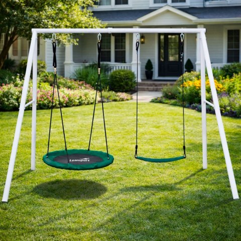 Huśtawka Ogrodowa Bocianie Gniazdo Siedzisko 2w1 Stelaż Biały 210x170 cm LEAN Sport