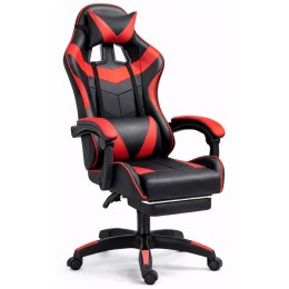 Fotel Gamingowy LEAN Obrotowy Biurowy Z Podnóżkiem Poduszki Czarno-Czerwony LEAN