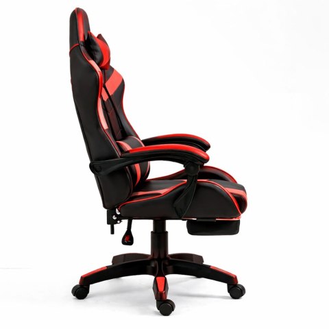 Fotel Gamingowy LEAN Obrotowy Biurowy Z Podnóżkiem Poduszki Czarno-Czerwony LEAN