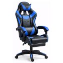 Fotel Gamingowy LEAN Obrotowy Biurowy Z Podnóżkiem Poduszki Czarno-Niebieski LEAN