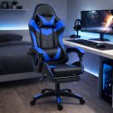 Fotel Gamingowy LEAN Obrotowy Biurowy Z Podnóżkiem Poduszki Czarno-Niebieski LEAN