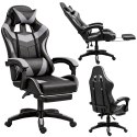 Fotel Gamingowy LEAN Obrotowy Biurowy Z Podnóżkiem Poduszki Czarno-Szary LEAN