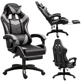 Fotel Gamingowy LEAN Obrotowy Biurowy Z Podnóżkiem Poduszki Czarno-Szary LEAN