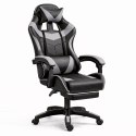 Fotel Gamingowy LEAN Obrotowy Biurowy Z Podnóżkiem Poduszki Czarno-Szary LEAN