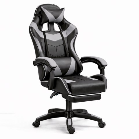 Fotel Gamingowy LEAN Obrotowy Biurowy Z Podnóżkiem Poduszki Czarno-Szary LEAN