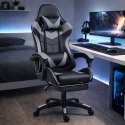 Fotel Gamingowy LEAN Obrotowy Biurowy Z Podnóżkiem Poduszki Czarno-Szary LEAN
