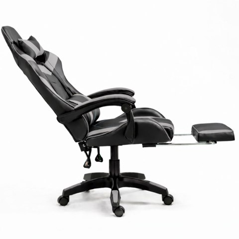 Fotel Gamingowy LEAN Obrotowy Biurowy Z Podnóżkiem Poduszki Czarno-Szary LEAN