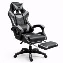 Fotel Gamingowy LEAN Obrotowy Biurowy Z Podnóżkiem Poduszki Czarno-Szary LEAN