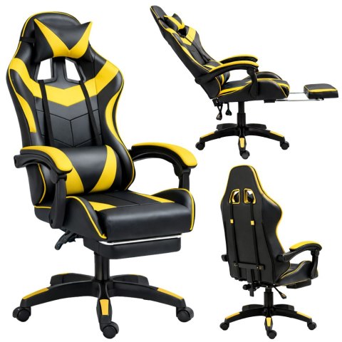 Fotel Gamingowy LEAN Obrotowy Biurowy Z Podnóżkiem Poduszki Czarno-Żółty LEAN