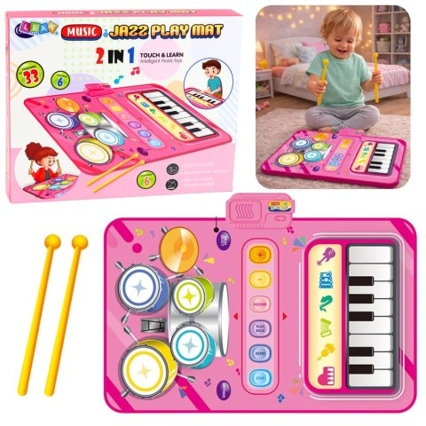 Interaktywna Mata Muzyczna Taneczna Edukacyjna Perkusja Pianinko 2w1 LEAN Toys