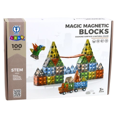 Klocki Magnetyczne Konstrukcyjne Kreatywne Figury Pojazd 3D 100 el. LEAN Toys