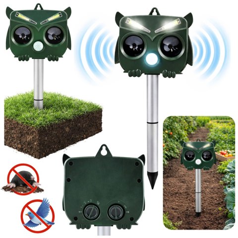 Solarny Odstraszacz Zwierząt Sowa Czujnik Ruchu Ultradźwięki Diody LED LEAN