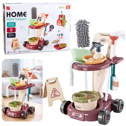 Zestaw Do Sprzątania Dla Dzieci Wózek Mop Wiadro Odkurzacz 26 el. LEAN Toys