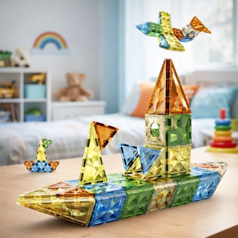 Zestaw Klocki Magnetyczne Konstrukcyjne Figury Kształty 3D Kolorowe 78 el. LEAN Toys