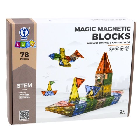 Zestaw Klocki Magnetyczne Konstrukcyjne Figury Kształty 3D Kolorowe 78 el. LEAN Toys