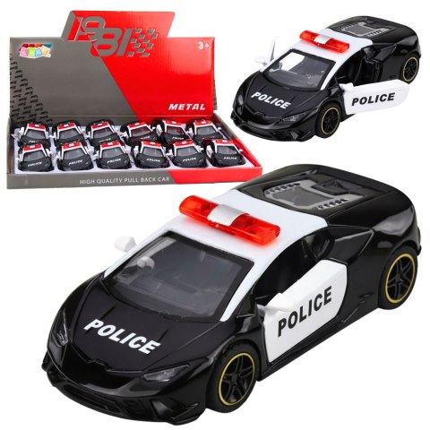 Autko Policyjne Sportowe Samochód Z Napędem Metalowy Pull-Back Czarny 1:43 LEAN TOYS