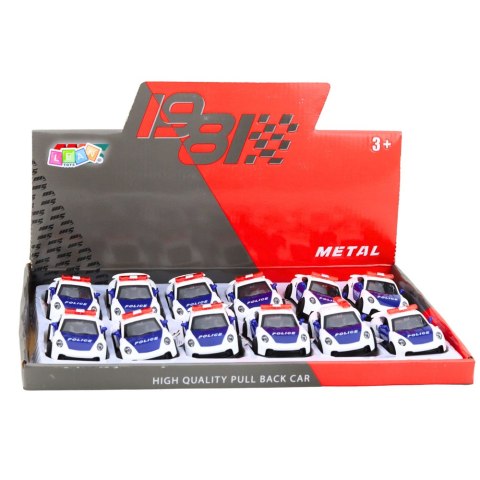 Autko Sportowe Policyjne Samochód Z Napędem Metalowy Pull-Back Biały 1:43 LEAN TOYS