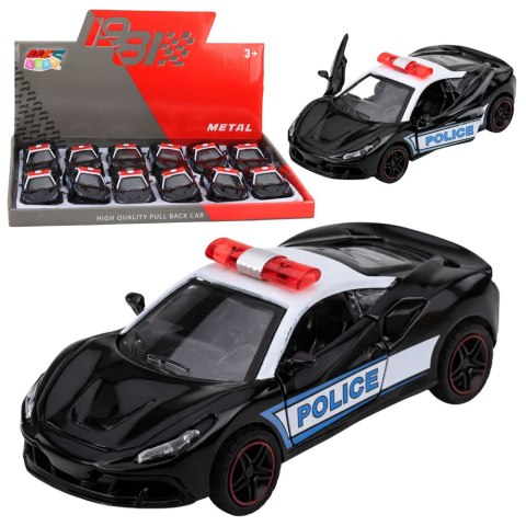 Autko Sportowe Policyjne Samochód Z Napędem Metalowy Pull-Back Czarny 1:43 LEAN TOYS