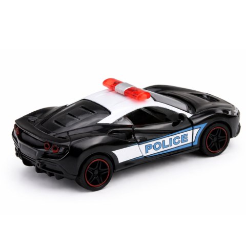 Autko Sportowe Policyjne Samochód Z Napędem Metalowy Pull-Back Czarny 1:43 LEAN TOYS