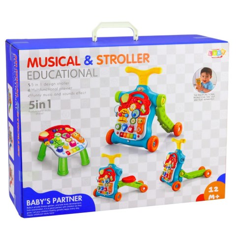 Chodzik Pchacz Hulajnoga Stolik Edukacyjny Panel Interaktywny 5w1 Kolorowy LEAN Toys