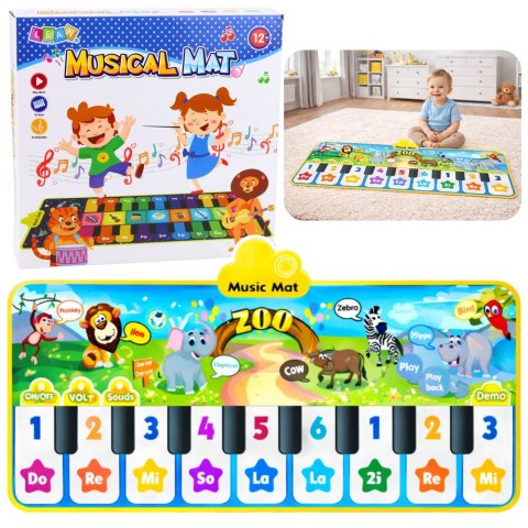 Mata Taneczna Interaktywna Pianinko Zwierzęta ZOO 10 Melodii 126 cm LEAN Toys