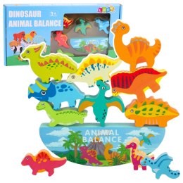 Wieża Z Dinozaurów Gra Równowagi Zręczność Drewniane Klocki Układanka 12el. LEAN Toys