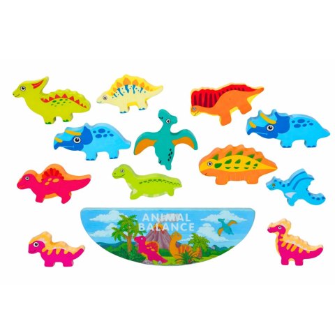 Wieża Z Dinozaurów Gra Równowagi Zręczność Drewniane Klocki Układanka 12el. LEAN Toys