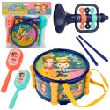 Zestaw Instrumenty Muzyczne Dla Dzieci Bębenek Trąbka Grzechotki Pałeczki LEAN Toys