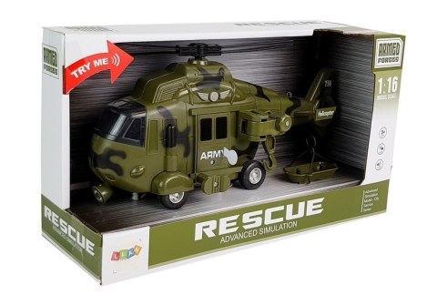 Helikopter Wojskowy Ratunkowy 1:16 Hak Dźwięk Światła LEAN Toys Helikopter Wojskowy Ratunkowy 1:16 Hak Dźwięk Światła LEAN Toys