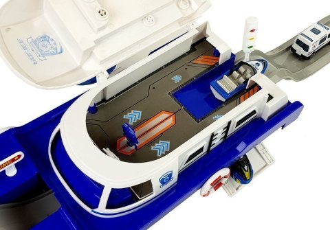 Łódź Transportowa Policyjna z Autkami, z dźwiękiem i światłami LEAN Toys Łódź Transportowa Policyjna z Autkami, z dźwiękiem i światłami LEAN Toys