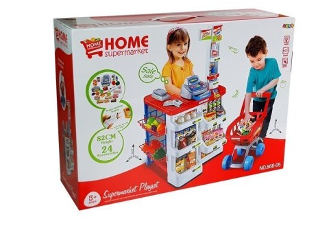 Zabawkowy Market z Wózkiem Kasa Fiskalna Skaner Artykuły Spożywcze Zakupy LEAN Toys Zabawkowy Market z Wózkiem Kasa Fiskalna Skaner Artykuły Spożywcze Zakupy LEAN Toys