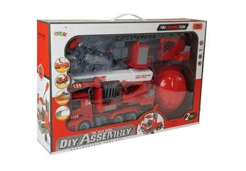 Zestaw DIY Wóz Strażacki 2w1 Wymienne Podnośniki Śrubokręt Dźwięk Efekty Świetlne Kask LEAN Toys