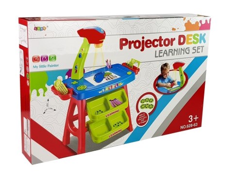 Stolik Edukacyjny Szufladki z Projektorem 36 Obrazków Kredki Szablony Niebiesko Czerwony LEAN Toys Stolik Edukacyjny Szufladki z Projektorem 36 Obrazków Kredki Szablony Niebiesko Czerwony LEAN Toys
