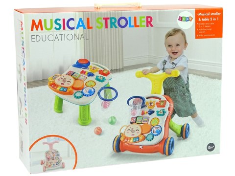 Interaktywny Pchacz Chodzik Stolik 2w1 Czerwony LEAN Toys