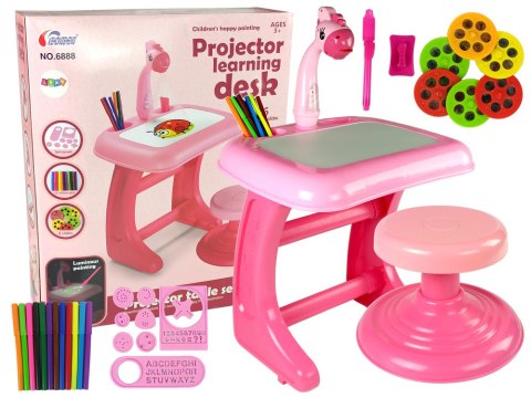 Stolik Tablica Do Rysowania Krzesełko Projektor Różowy Pisaki Obrazki LEAN Toys Stolik Tablica Do Rysowania Krzesełko Projektor Różowy Pisaki Obrazki LEAN Toys