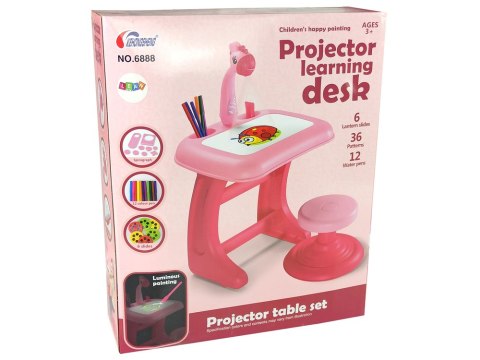 Stolik Tablica Do Rysowania Krzesełko Projektor Różowy Pisaki Obrazki LEAN Toys Stolik Tablica Do Rysowania Krzesełko Projektor Różowy Pisaki Obrazki LEAN Toys