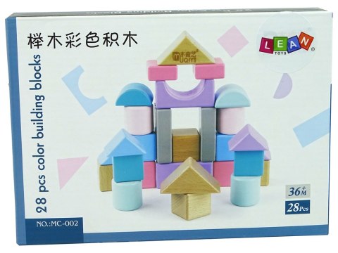 Drewniane Klocki Pastelowe Kolory 28 Elementów Zamek Budowle LEAN Toys Drewniane Klocki Pastelowe Kolory 28 Elementów Zamek Budowle LEAN Toys