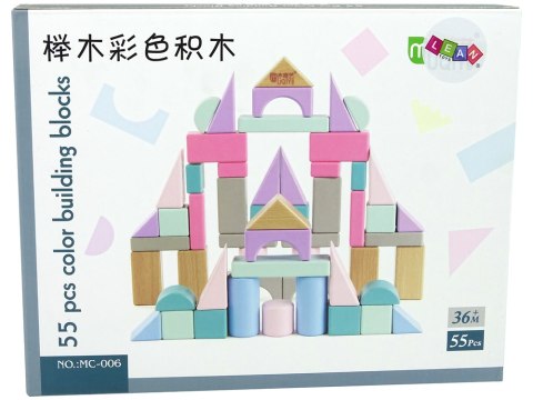 Drewniane Klocki Pastelowe Kolory 55 Elementów Zamek Budowle LEAN Toys Drewniane Klocki Pastelowe Kolory 55 Elementów Zamek Budowle LEAN Toys