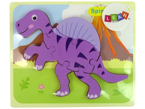 Drewniane Puzzle Dinozaur Corythosaurus Różowy Spinosaurus Fioletowy LEAN Toys Drewniane Puzzle Dinozaur Corythosaurus Różowy Spinosaurus Fioletowy LEAN Toys