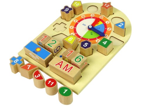 Drewniany Edukacyjny Zegar Sorter Klocki Kolorowe Liczby LEAN Toys Drewniany Edukacyjny Zegar Sorter Klocki Kolorowe Liczby LEAN Toys