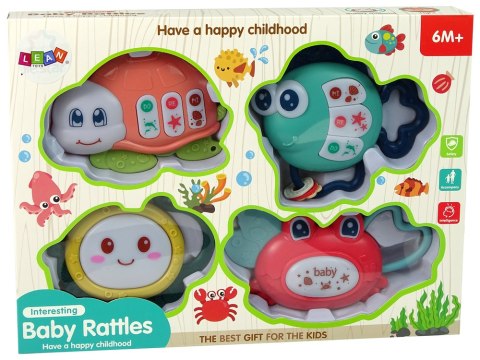 Dziecięcy Zestaw Grzechotek 4 Sztuki Żółw Rybka Zwierzęta Morskie Gryzak LEAN Toys Dziecięcy Zestaw Grzechotek 4 Sztuki Żółw Rybka Zwierzęta Morskie Gryzak LEAN Toys
