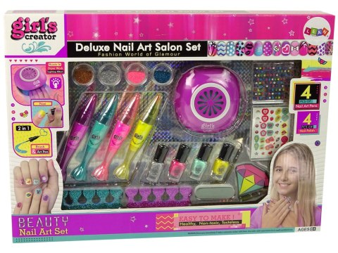 Duży Zestaw do Malowania Paznokci Pisaki Brokat Naklejki Lampa LEAN Toys Duży Zestaw do Malowania Paznokci Pisaki Brokat Naklejki Lampa LEAN Toys