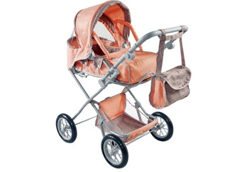 Śliczny Różowy Głęboki Wózek dla Lalek w Kwiatki LEAN Toys